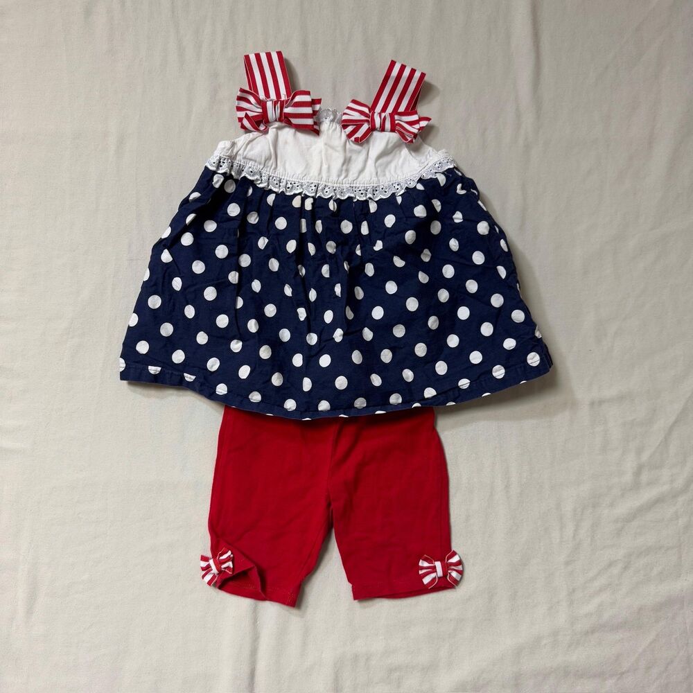 Patriotic Red White Blue Outfit Baby Girl 12 months Matching Set Tank Top Pants